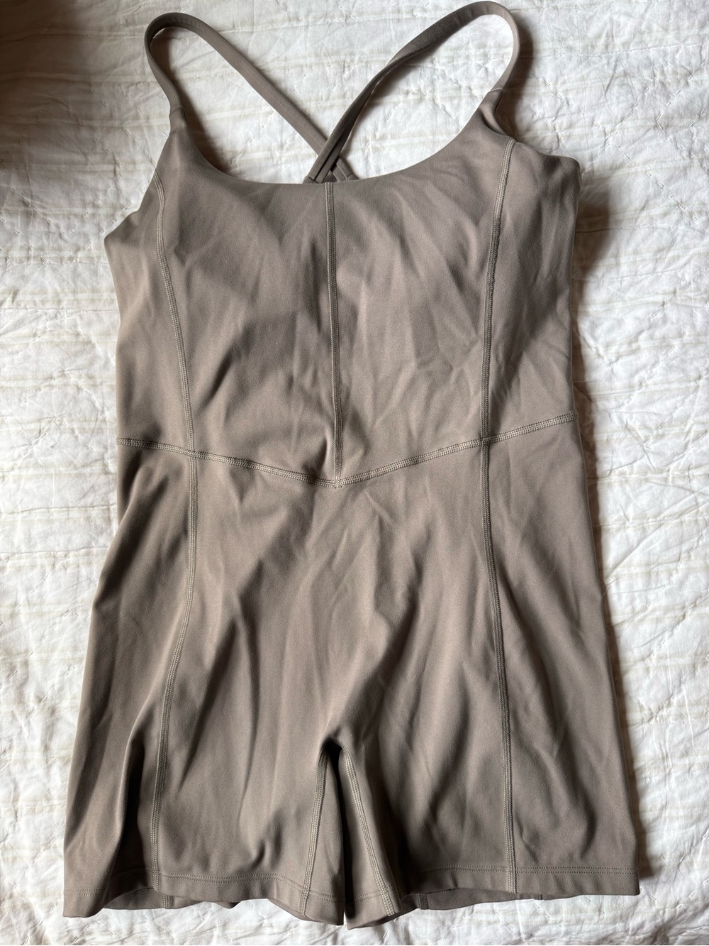 Taupe One-Piece Romper with Cross Back Straps